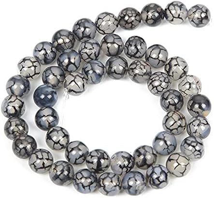 38Pcs 10mm Natural Stone Dragon Vein Agate Gemstone Beads for Jewelry Making Round Smooth DIY Loose Energy Healing Beads for Necklace Bracelet Earrings(10mm,38Beads) Black White Dragon Vein Agate 10mm 38Beads