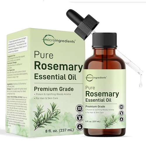 Micro Ingredients Rosemary Essential Oil for Hair Scalp & Skin 8 fl oz 100% Pure & Natural with Dropper | Aromatherapy Diffuser Soap Candle & Massage Use | Woody Herbal Aroma Cruelty-Free