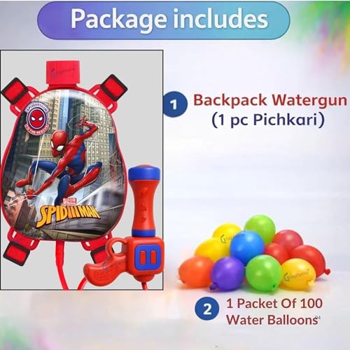 Image of GRAPHENE Red Holi Pichkari Water Gun for Kids 500ml Back Holding Water Tank with 100 Water Balloons Pichkari High Pressure Long Throw Water Spray Pistol Gun Summer Fun Boys Girls