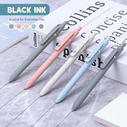 Image of KLIFFOO Refillable & Retractable Gel Pens, 5pcs 0.5mm Fine Point Black Ink Smooth Writing Gel Pen for School & Office Supplies, Quick Dry No Smudge, Ballpoint Pen For Journaling, Note Taking,Doodling