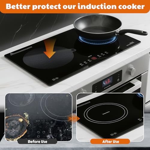 Ecofocet 5 Stück Herdabdeckung Induktionsfeld,0.7mm Induktionsmatte,Induktionskochfeld Schutzmatte,Hitzebeständig bis 260°C,Induktionsschutzmatte,Kochfeld Abdeckung,Für Induktionsherd (Rund+Eckig)