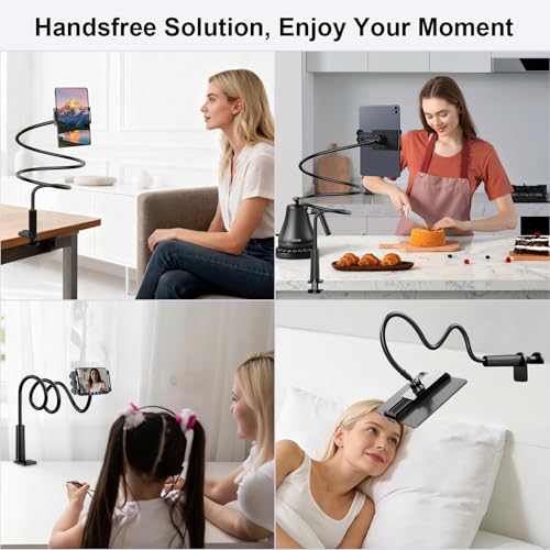 Gooseneck Phone Holder-Cell Phone iPad Stand with 39inch Flexible Long Lazy Arm, 360° Adjustable, Clamp Mount Stand for Desk, Bed, Office, Kitchen-for iPhone, All 4‘’-11" Smartphone and Tablets by Bysimilai - Image 8