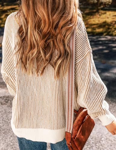 Ecosunny Womens Sweaters Striped Color Block Casual Long Sleeve Crewneck Loose Knit Pullover Sweater Shirts Fall Fashion4