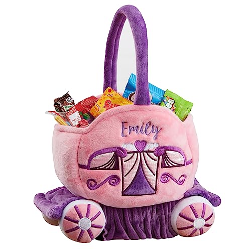 Personalization Universe Princess Carriage Embroidered Plush Halloween Treat Bag, Perfect for Easter Basket Stuffers, Princess Toys, Mini Toys, Toddler Dress Up, and Baby Easter Basket Stuffers