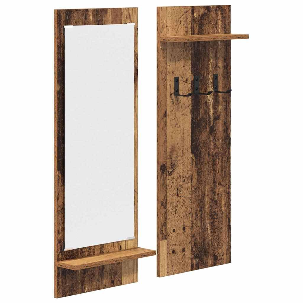 Wandregal Kleiderständer Altes Holz 70x10x90cm Holzwerkstoff mit Haken und Ablagebrett Modernes Design für Flur Eingangsbereich und Wohnzimmer