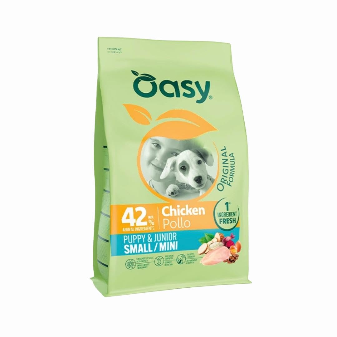 Oasy Puppy - Pienso para perros pequeños/mini pollo, 2 kg, alimento completo para perros cachorros de talla pequeña y mini sabor pollo, paquete de 2 kg, 2 kg