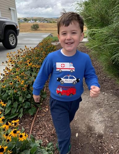 Image of Akyzic Toddler Boys Sweatshirts Cotton Crewneck Truck Shirt Dinosaur Long Sleeve Pullover Tops Tees 2-8T