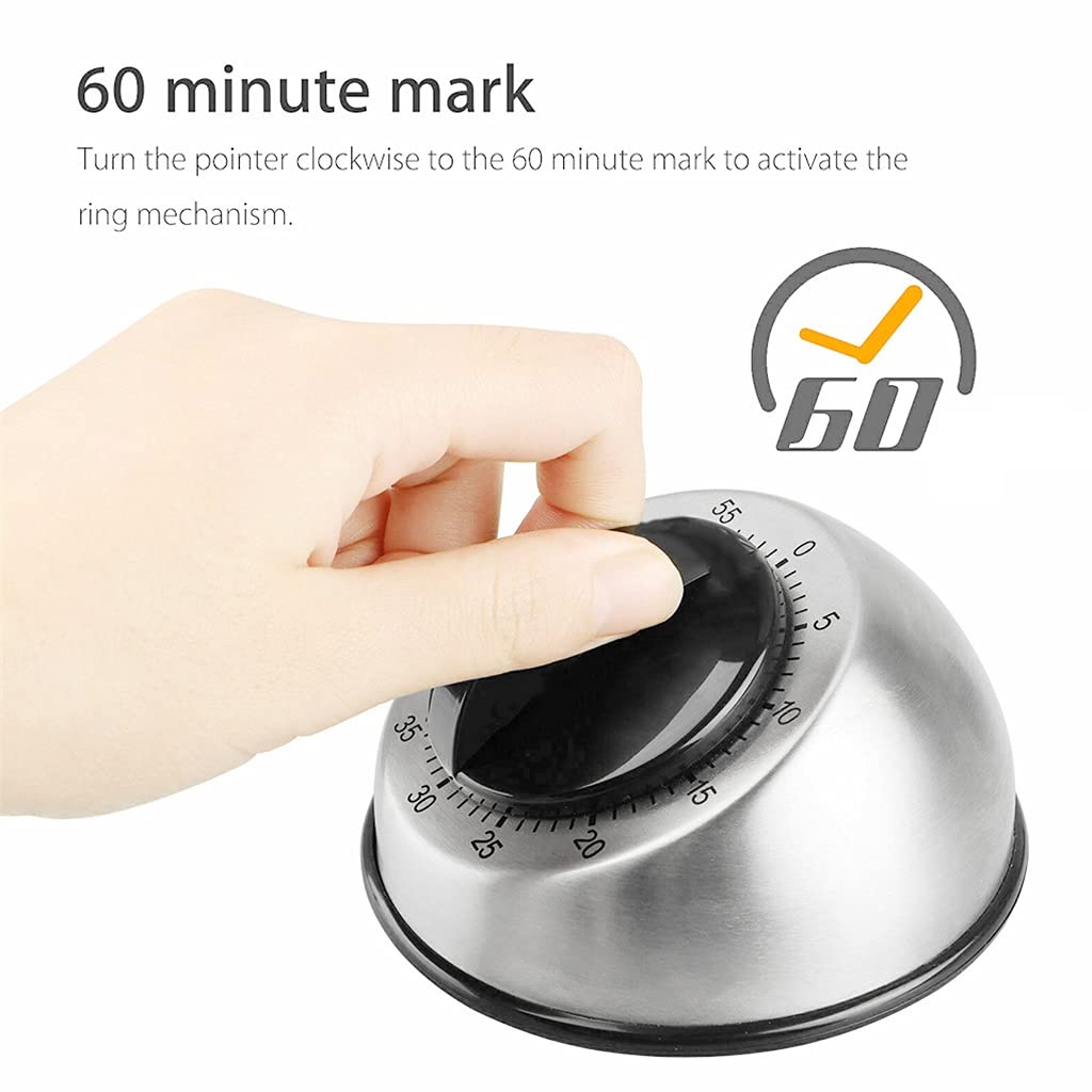 Küchenwecker mit Aufziehmechanismus, 60 Minuten, mechanischer Countdown im Uhrzeigersinn, Edelstahlzubehör