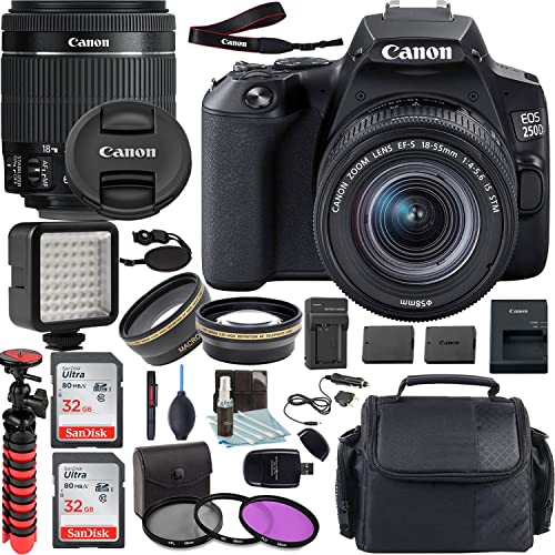 EOS 250D / Rebel SL3 DSLR Camera with EF-S 18-55mm f/4-5.6 is STM Lens + Accessory Bundle Kit (Flash, Travel Charger, Extra Battery, and More) (Renewed)