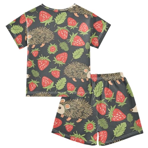 ALAZA Lovely Hedgehog Strawberry Pajamas Short Sleeve 2 Piece Sleepwear Top and Bottom Pajama Set Unisex2