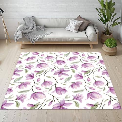 Tapis de cuisine lavable et antidérapant motif fleurs violettes