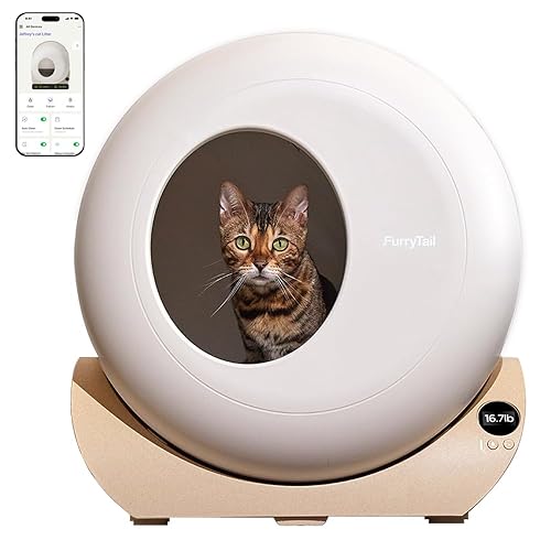 FurryTail Self Cleaning Litter Box with APP - Automatic Cat Litter Box for All Your Cats, Odor Control, Spacious Interior and Large Wastes Bin Capacity,Includes 40 Litter Bags