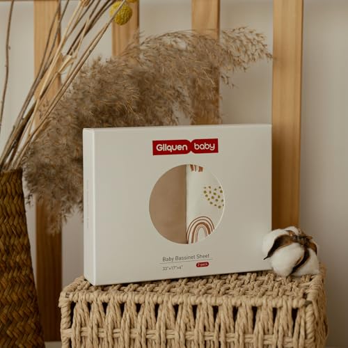 Image of Gllquen Baby Organic Cotton Bassinet Sheets (33 inchx17 inch) 2-Pack Khaki | 100% Cotton Bassinet Mattress Sheets, Compatible with Halo, Graco, Baby Delight. Soft, universal fitted for girls boys unisex