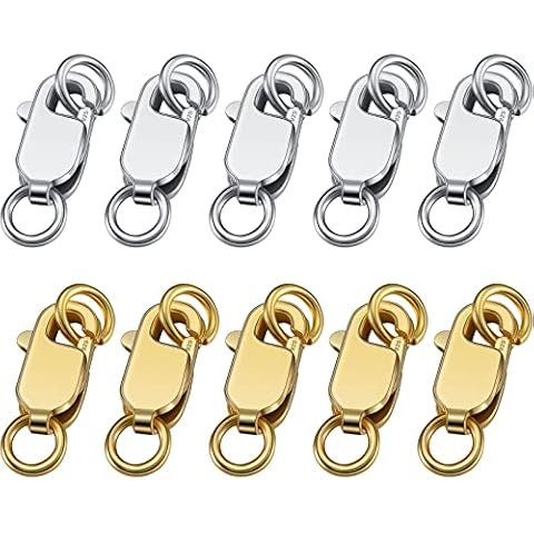 10 Set Silver and Gold 925 Lobster Claw Clasp with Closed Jump Rings for Jewelry Making or DIY Necklaces Bracelets, 12mm x 4mm, 0.47 x 0.16 Inch Cover
