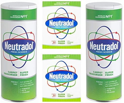 Neutradol Super Fresh Carpet Deodoriser and Gel Power Orb Set for Fresh and Clean Home and Offices. 2 x Carpet Deodoriser and 2 x Gel Power Orbs