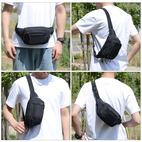 Bauchtasche Gürteltasche Hüfttasche mit Einem 30 cm Verlängerten Gürtel Unisex Modern Umhängetaschen Handytasche für Outdoor Reise Wandern Hundetraining Damen und Herren (Schwarz)