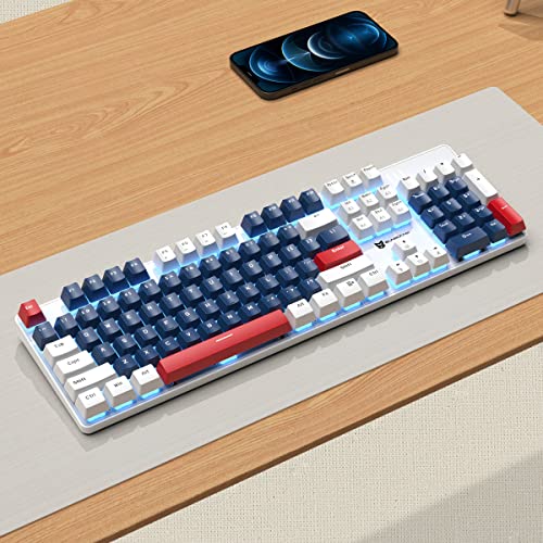 Image of 104 Keys Full Size Mechanical Gaming Keyboard | Red Switch Blue /White /Red Combo Color Computer Keyboards | 104 Keys US Layout Wired Mechanical PC Gaming Keyboard | Light Up Wired Clicky Keyboards