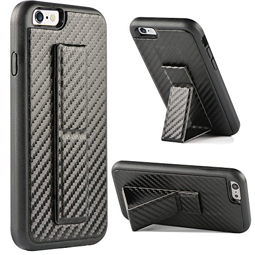 Iphone 6 Case, Iphone 6S Case, Zvedeng Vertical And Horizontal Stand Kickstand Hand Strap Grip For Magnetic Car Mount Carbon Fiber Finger Strap Protective Slim Case For Apple Iphone 6/6S 4.7'' Black #TOP8