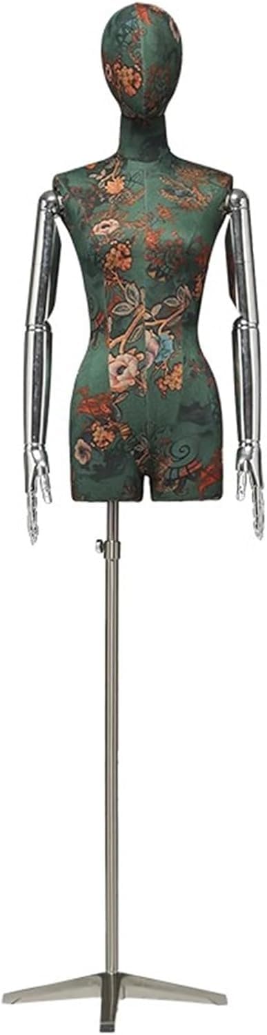 CONGRUI Chinese Style Detachable Female Mannequin, Adjustable Fiberglass Torso And Electroplated Store Clothing Display(Green1)