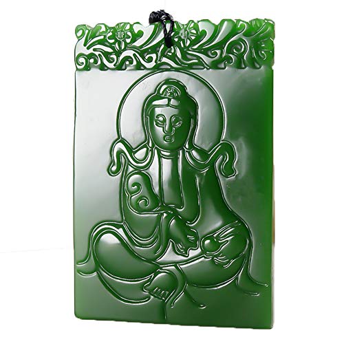 Pendentif bouddhiste Guanyin en jade de Hotan vert cadeau de protection