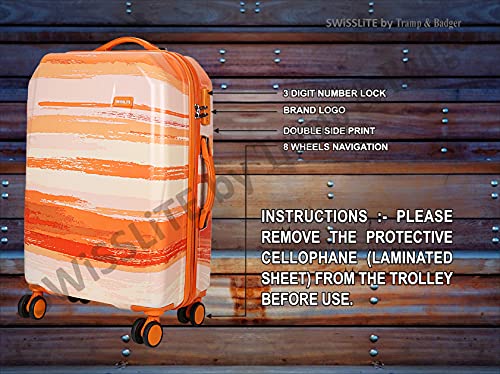Image of Tramp & Badger Swisslite 20-Inch Hard Sided Printed Polycarbonate Cabin Luggage Trolley Bag (Color - Orange)