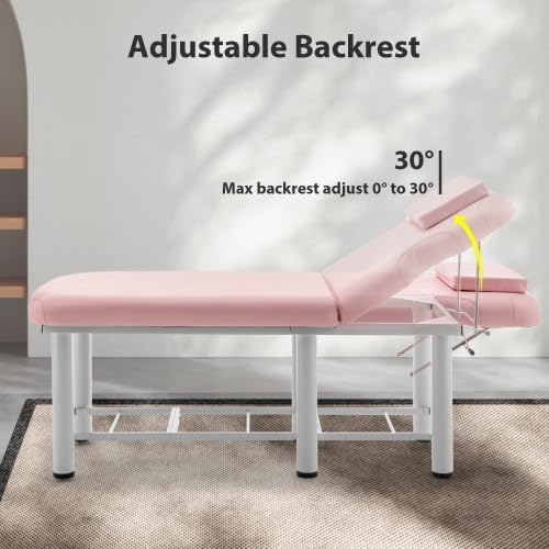 Professional Massage Table Bed Portable, Lash Bed, Backrest Adjustable, Removable Headrest, Foldable Salon Tattoo Bed,Bottom Shelf Storage, Memory Foam Layer Massage Tables (Pink New)