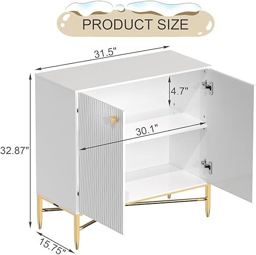 Miniatura 3 de Armario moderno con puertas, aparador con patas de metal dorado para sala de estar, entrada y cocina, comedor, color blanco