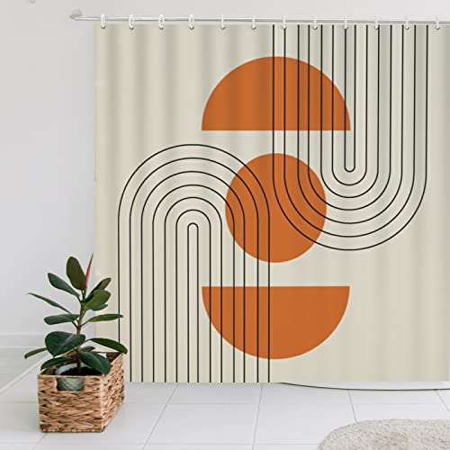 Janinus Mid Century Abstract Shower Curtain Boho Shower Curtain For Bathroom Minimalist Modern Shower Curtains Geometric Shower Curtain 72Inch*72Inch Bathroom Curtain Decoration Set With 12 Hooks #TOP6