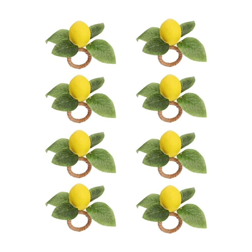 CURTEK Lemon Napkin Rings Set of 8, Yellow and Green Plastic, Farmhouse Style Decorations for Dinner Wedding, Party