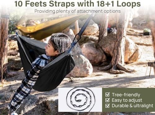 Image of ZIBUYU Swing for Adults Perfect Swing for Outdoors Camping, Garden - Hanging Bed for Adults Resting, Sleeping Swing for Adults - Portable Hammock for Travel, Trekking, 200kg Load (Black)