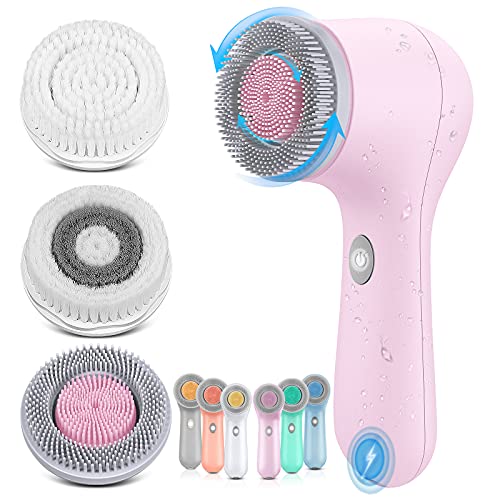 Facial Cleansing Brush [ Upgraded Version ] ETEREAUTY Rechargeable Silicone Spin Face Brush, Bi-directional Rotation & Smart Timer, Waterproof Exfoliating Scrubber with 3 Heads for Cleaning Blackhead