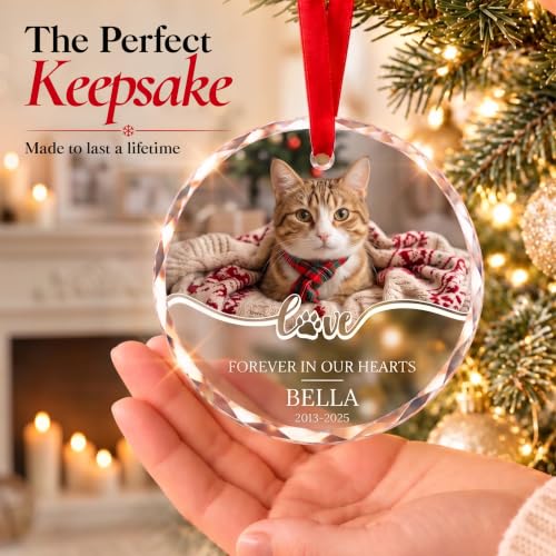 Image of Pet Memorial Ornament 2026, Personalized Cat Photo Christmas Keepsake