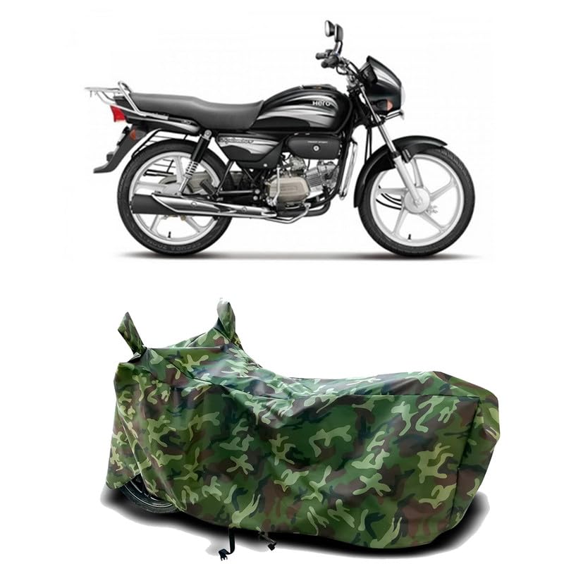 Image of DUFFEL-100% Heat Protection Two Wheeler Bike /Scooty Body Cover for Hero Splendor Plus i3s Water Resistance /UV-Rays /Birds Dropping /Scratchproof /Dust Proof /Waterproof[Green Jungle Print]