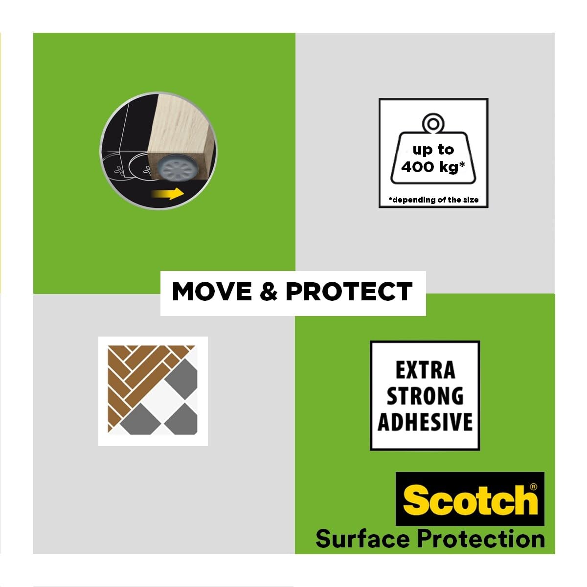 Scotch 0 Move & Protect łyżwy ślizgowe SP62A08, klej, szare, 24 mm, opakowanie 8-100 kg
