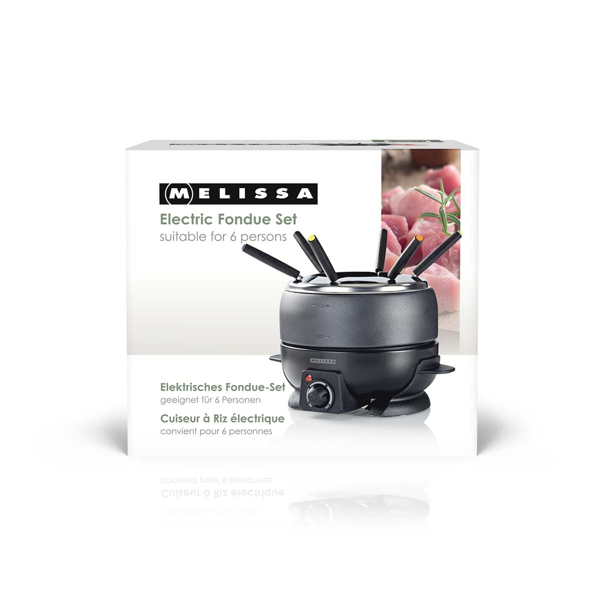 Melissa Fondue - Fondueset 2,3 L - Käse Fondue Set Elektrisch 800 W - 6 Personen - Antihaftbeschichtung - Schwarz