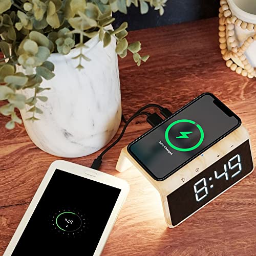 Limitless Powertrio Dual-Mode Digital Alarm Clock With Wireless Charger And 9-Mode Led Light (Beige Marble) #TOP3