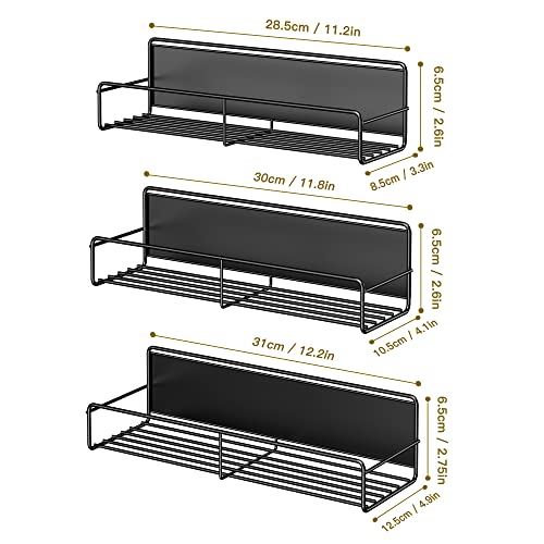 Image of 3 Pack Magnetic Spice Rack Organizer, Space Saver for Refrigerator and Whiteboard, Metal Fridge Shelf for Kitchen and Classroom, Black