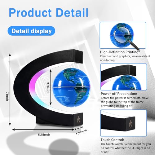 Dracarys Magnetische Levitation schwimmenden Globus,schwebende C-Form Globus mit LED-Leuchten für Bildungsheim Büro Schreibtisch Bücherregal Dekoration,Jahrestag Urlaub kreatives Geschenk(Globe 8,5cm)