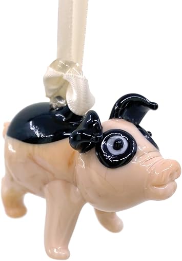 Pig Ornament Glass Art Hanging Christmas Tree Figurine, Gift Boxed