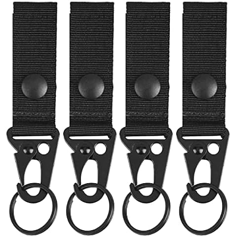 Azarxis Tactical Molle Key Ring Chain Gear Clip Key Keeper Keychain Nylon Belt Key Holder Carabiners Hanger Buckle Hook (Black - Pack of 4) Cover