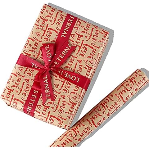 Gift Wrapping Paper, 4 Pcs Kraft Love Heart Anniversary Wrapping Paper for Valentines Day, Mother's Day Happy Birthday Gift Wrapping Paper for Kids Cover