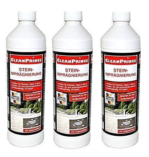 3 Litros (3x 1 Litros) cleanprince Impregnación de Piedras 1000ML Aceite a base Agua Resistente Repelente Al Musgo Algas Parada la Mancha Anti-manchas Comprimir Impregnar Hormigón Mármol Granito