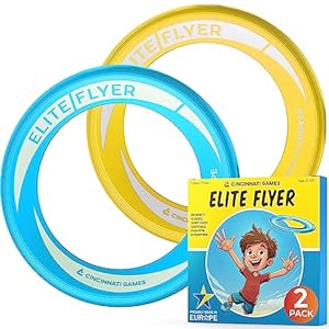 JANSKA 2-Pack Kids’ Frisbee Rings – 85% Lighter Than Standard Frisbees for Kids – Ideal for Outdoor Games, Camping, Beach, Pool, Yard, and Summer Fun – Safe and Lightweight Flying Discs, Cyan/Yellow