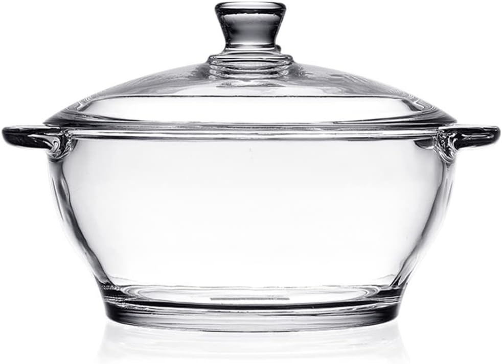 DOITOOL Glass Casserole Dish with Lid, 2.5L Heat Resistant Glass Saucepan with Cover, Clear Simmer Pot Covered Cookware Microwave Bowls with Handle for Home Kitchen Restaurant Party Cooking