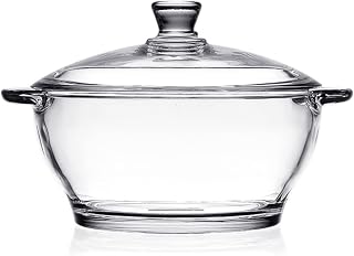 DOITOOL Glass Casserole Dish with Lid, 2.5L Heat Resistant Glass Saucepan with Cover, Clear Simmer Pot Covered Cookware Microwave Bowls with Handle for Home Kitchen Restaurant Party Cooking