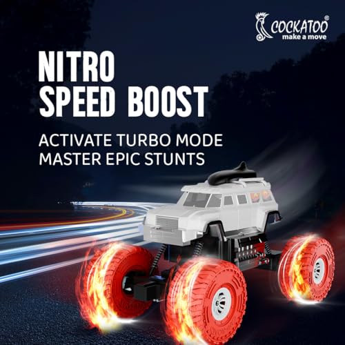 Image of Cockatoo-Kids Trailblazer 2WD Rechargeable Remote Control Car with App & Remote, Off-Road Monster Truck Toy for Boys Girls, Nitro Boost, Shock Absorber, Bluetooth Speaker, Fast USB Charging, White