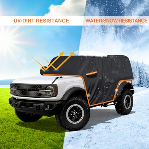 Image of Cab Car Cover for Ford Bronco 2 Door, 420D Half Car Cover Waterproof All Weather Sun Rain UV Dust Protection, Rain Cab Covers with Zipper Door for Ford Bronco 2021 2022 2023 2024 2025