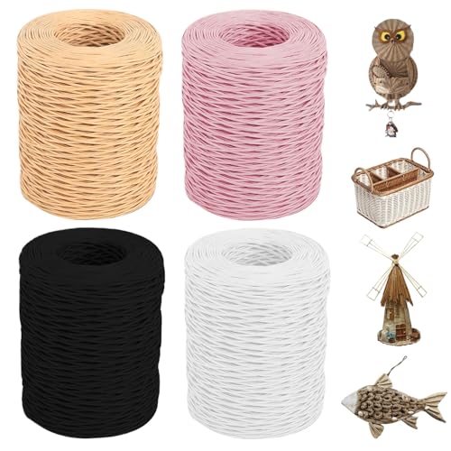 4x50m Papierdraht Natur Eisendraht Papierkordel zum Basteln 2mm Blumendraht Dekodraht Papierwickeldraht Für Blumensträuße Verpackung Hochzeiten Weihnachten Geschenk Dekoration und DIY