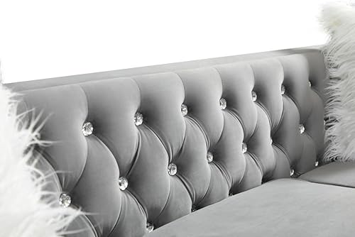 Miniatura 88 de i-POOK Sofá Chesterfield de terciopelo de 83 pulgadas de ancho con 3 asientos, 2 almohadas de felpa, patas de cristal y brazos recortados con cabeza