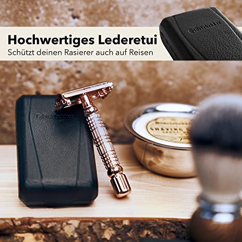 Rasierhobel Störtebekker im Leder-Etui mit 10 Rasierklingen